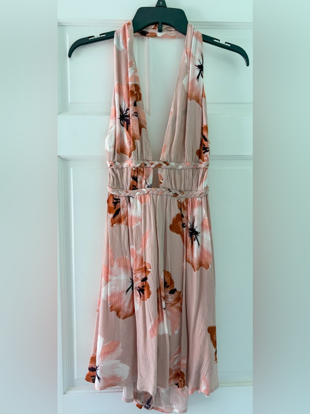 Pink Lily Blush Floral Halter Dress with Open Back